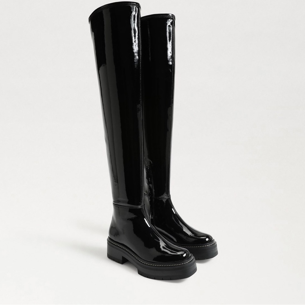 Over The Knee Patent Boot, Black. Comfortable with great Stretch